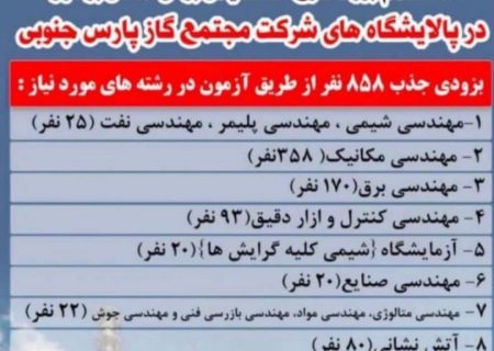 استخدام بزرگ فارغ التحصیلان بومی استان بوشهر در پالایشگاه های شرکت مجتمع گاز پارس جنوبی
